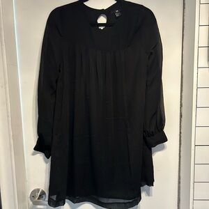 H&M - Black LS Baby Doll Mini Dress with Sheer Sleeves